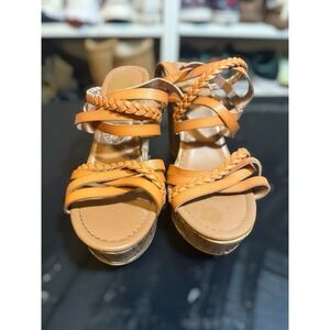 Report Brand Brown Braided Leather Ankle-strap Sandals Women's Size 8